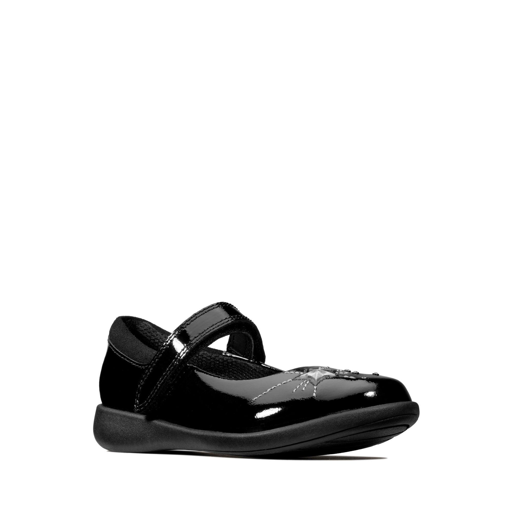 Clarks Girls School Shoe Etch Spark T Black Patent - Donaghys