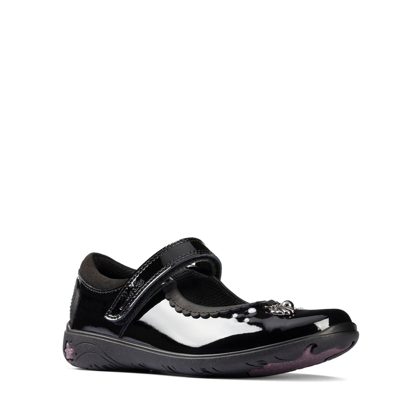 Clarks Girls School Shoe Sea Shimmer T Black Patent - Donaghys
