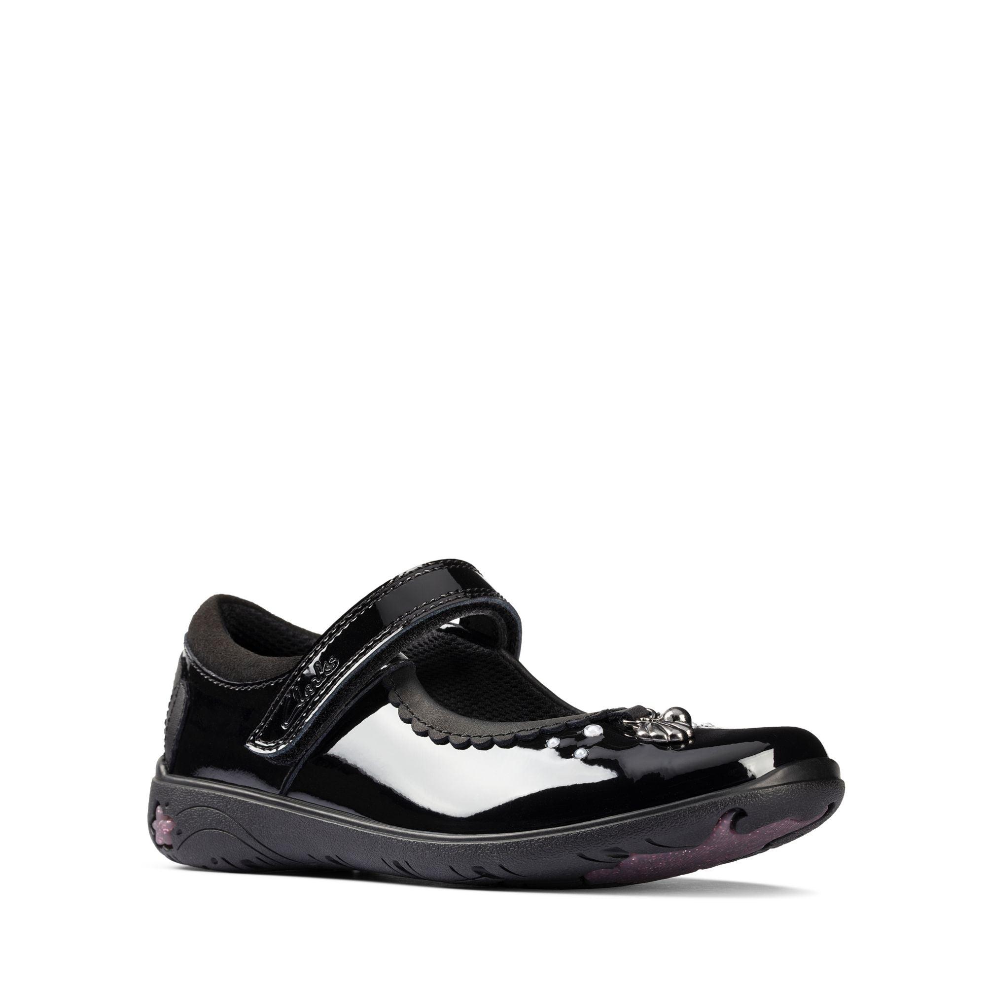 Clarks Girls School Shoe Sea Shimmer T Black Patent - Donaghys