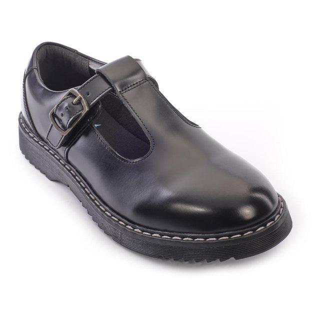 Angry Angels Girls Shoe Envisage Black Leather Donaghys