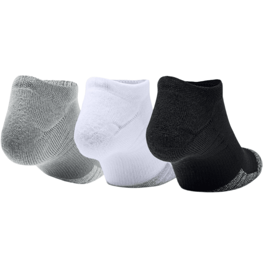 Under Armour Mens HeatGear 3 pack Cushioned No Show Socks Steel Donaghys