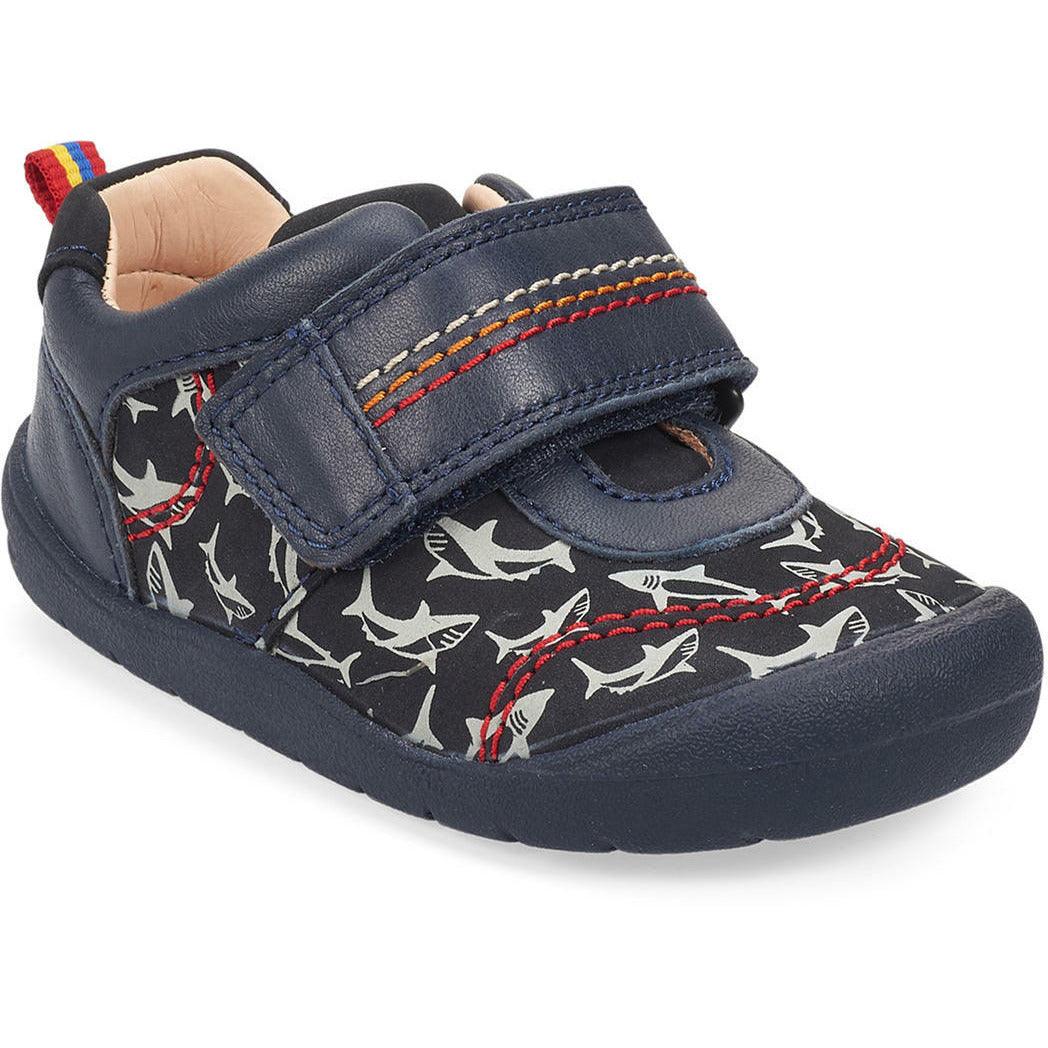 Startrite Boys Shoe Jaws Navy Nubuck Shark Print - Donaghys